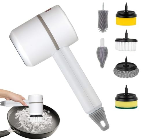 Maciun Brosse à vaisselle électrique, brosse de nettoyage électrique portable | Brosse à chaussures automatique, brosse rechargeable avec 6 têtes de brosse remplaçables pour évier de cuisine