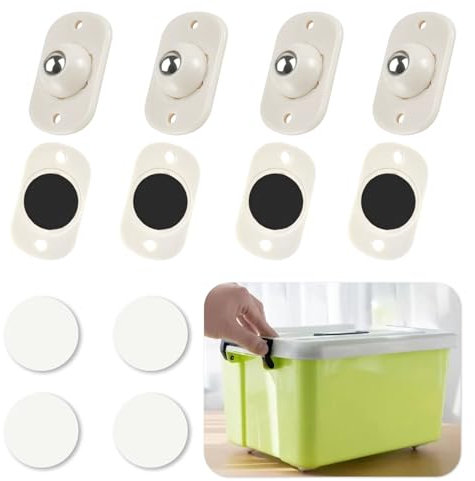 TPTGIAR 8 Stück Kugelrollen, Weiß 360° Möbelrollen Klein, Selbstklebend Rollen Klein für Möbel, Multifunktionale Möbelrollen Flach mit 4 Möbelgleitmatte für Mülltonnen Aufbewahrungsboxen