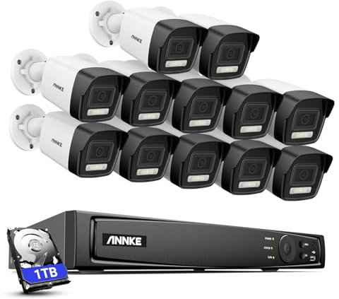 ANNKE 4K Kit Camera Surveillance, 12 x 8MP Camera Poe avec 16CH 1To NVR H.265+, Détection Personne/Véhicule, IP Camera Étanche IP67 avec Vision Nocturne 30M, Camera Enregistrement 24/7 et Audio