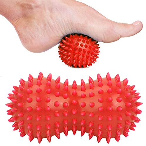 PVC Peanut Spiky Massageball Rücken Fuß Massagegerät Ball Fitness Muskel Massage (Rot), Rot