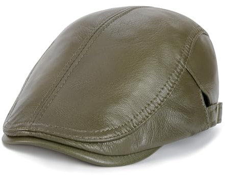 VOBOOM Efeu-Mütze für Herren und Damen, verstellbar, echtes Leder, Grün (Army Green), Einheitsgröße
