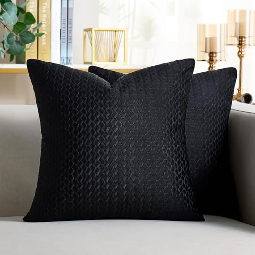 Kissenbezug Weihnachten Schwarz 50 x 50 cm Samt Dekorativ Sofa Zierkissenbezüge Dekokissen Kissenhülle für Couch Schlafzimmer Zuhause Auto Sofa Sessel Dekor 2er Set