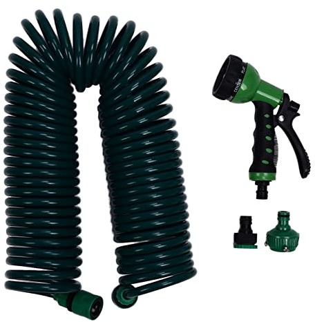 Coil Garden Water Hose, 15M/49.2ft Eva 7 Modes Garden Telescopic Pipe for Watering Plants, Gardens, Lawns