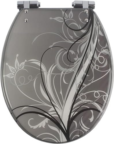 DSeenLeap Toilettendeckel Motiv Lila, Grau, Transparent, Toilettendeckel Soft Close, Toilettensitz mit Deckel, Universell abnehmbare Edelstahl-Aufsatzhalterung, für U/V/O-Toiletten (C)
