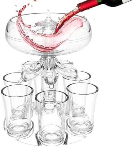 Dispensador y soporte para vasos de chupito, dispensador de bebidas para con juego de 6 vasos de chupito, Crylic, innovador vertedor de chupitos múltiples con tapón para cóctel, y