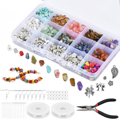 Homirty Natürliches Edelsteine Set mit 933 Kristall-Edelstein-Perlen für Schmuck Selber Machen - Ringe, Ohrringe und Schmuckherstellung in 11 Farben