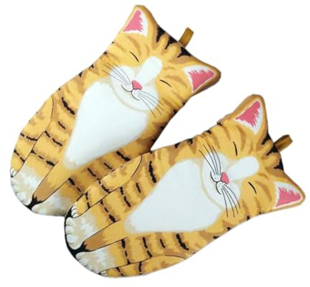 Cabilock Gants De Cuisine Résistants Chaleur Protection Anti-brûlure pour Four Motif Chat Jaune