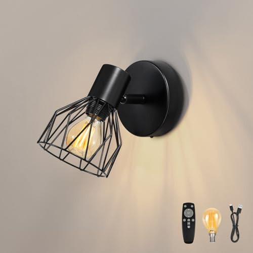 Dehobo Applique da Parete Interno, Lampada da Parete a Batteria Senza Fili con Regolabile Lampadina, Appliques da Camera da Letto Vintage con Telecomando per Soggiorno, Corridoio, Ingresso