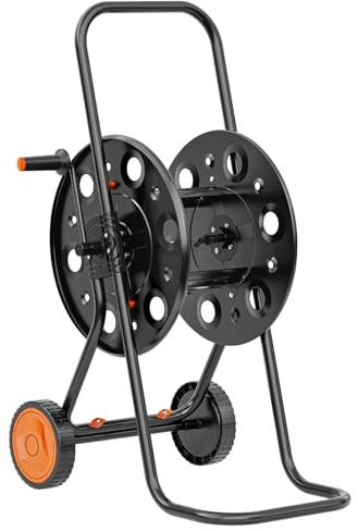 SPECILITE Metal Hose Reel with Wheels, Stainless Steel Garden Hose Reel Freestanding Cart, Holds 150 Ft(1/2) of Hosepipe Storage Capacity, UV Resistance, Hose Winder for Outdoor Patio Deck Yard
