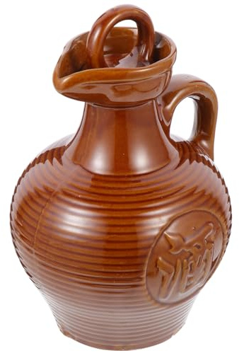 CIYODO Pot Céramique pour Vin Bouilloire Portable avec Couvercle Étanche Cruche Traditionnelle Poterie pour Bière et Vin Accessoire Maison et Restaurant