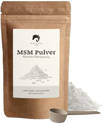 Reiter & Ross MSM Pulver 900g | fein gemahlen | Zusatzfuttermittel für Pferde | plastikfrei verpackt | mit Dosierlöffel