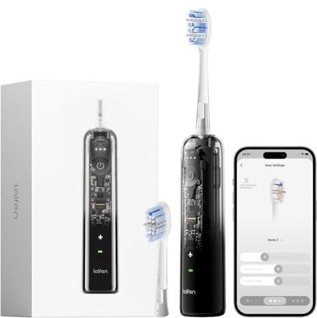 Laifen Wave Pro Spazzolino Elettrico Sonico per Adulti – Spazzolino Sonico con Oscillazioni a 60°, App Intelligente, Batteria da 70 Giorni, 2 Testine, Impermeabile IPX8(Nero Trasparente)