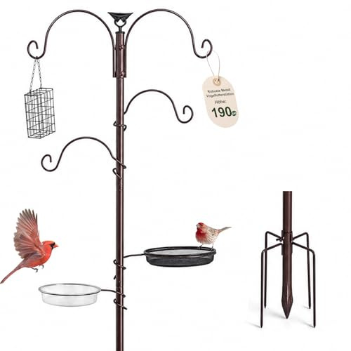 Vogel Futterstation aus wetterfestem Metall, Höhe 190cm, Vogelfütterungsstation Kit mit Fütterungsstation & Vogelbad für Körner Erdnüsse Einfache Installation