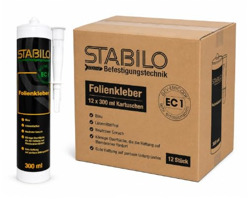 12x Folienkleber 300ml | Dichtkleber, Dichtmasse, Dichtstoff, elastischer Kleber für PE Folien | 12 Stück