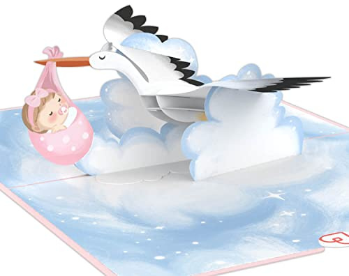 papercrush® Tarjeta de nacimiento pop-up para niña, tarjeta de felicitación 3D para el bebé y el nacimiento de la hija, tarjeta de regalo hecha a mano con cigüeña