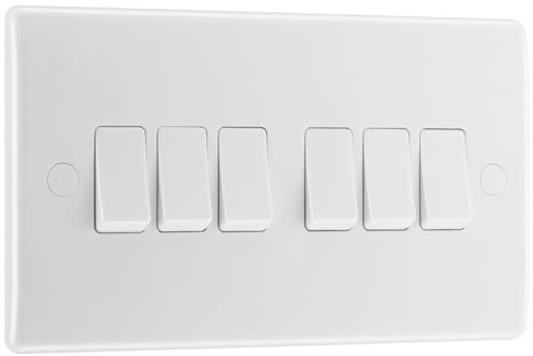 BG Electrical Six Gang Wall Light Switch, 2 Way, Round Edge, Nexus 800 Series, White Moulded, 20A, 16AX, 846