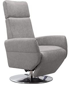 Cavadore TV-Sessel Cobra / Fernsehsessel mit Liegefunktion, Relaxfunktion / Stufenlos verstellbar / Ergonomie M / Belastbar bis 130 kg / 71 x 110 x 82 / Lederoptik Hellgrau