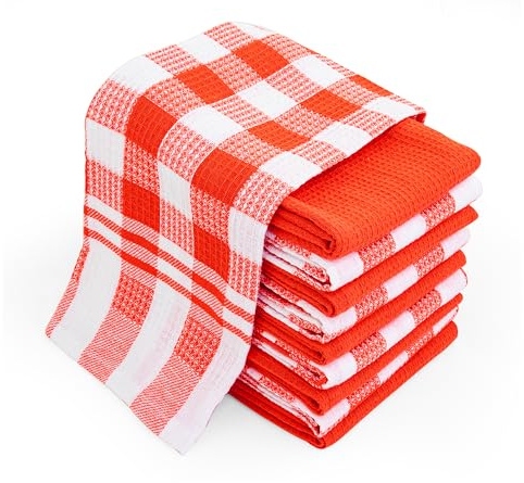 Chef Pomodoro Paños de cocina Gofre - Paquete de 10 - Trapos Cocina Algodón 100%, Bayetas de 38 cm x 63 cm - Trapos de Cocina para Secar - Textiles de Cocina (Pack de 10, Naranja)