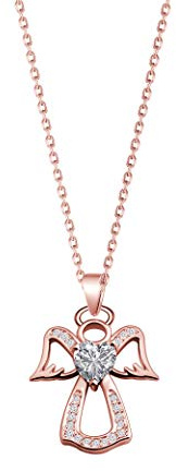 WUSUANED Guardian Angel Pendant Necklace Zircon Heart Jewelry for Women G (guardian angel necklace rose gold)
