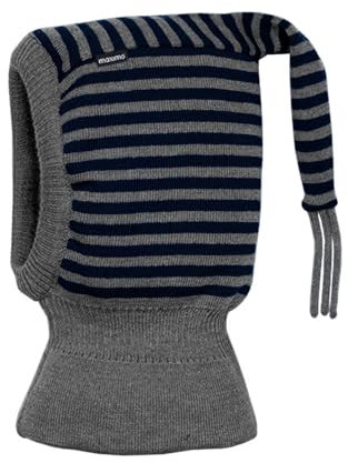 maximo Mini-Schlupfmütze, Zipfel Strick, Ringel, doppelt Made in Germany 49 Graumeliert/Marine