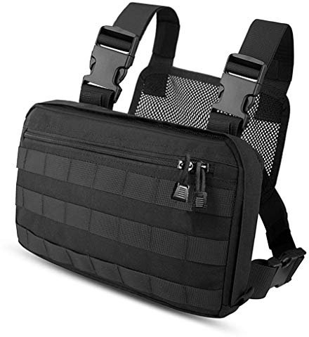 Kyrio Brusttasche, Tactical Chest Rig Bag, Molle Radio Pouch Chest Strap Pack, Vest Walkie Talkies Chest Bag, Adjustable Brusttasche, für Outdoor Wandern Reiten(Schwarz)