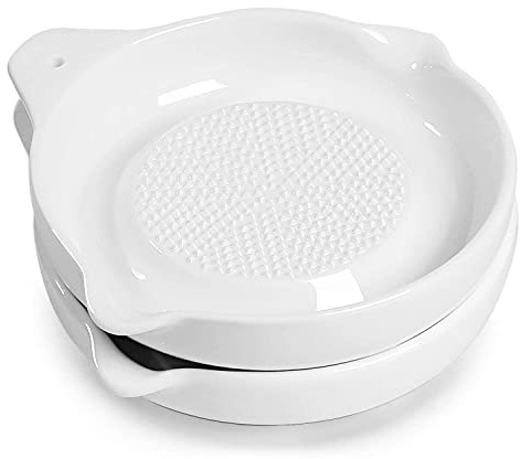 ONTUBE Ceramics Grater Plate for Ginger, Garlic, Onion, Cheese, Lemon, Chocolate, Vegetables and Fruits for Kitchen, White (5.5 x 2 Pieces)