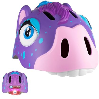 Crazy Safety Purple Horse cykelhjälm för barn | Cykelhjälm för barn i åldrarna 2-7 år för cyklar, skateboards, balanscyklar, skotrar, skridskor Lätt och justerbar 3D-djurhjälm 49-55 cm