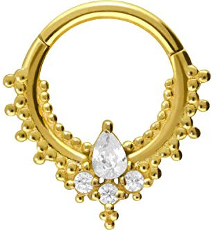 PIERCINGLINE Chirurgenstahl Segmentring Clicker | ORIENTALISCHES DESIGN + 4 KRISTALLE | Piercing Ring Nase Septum Ohr Helix Tragus | Farbauswahl