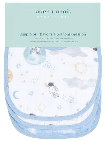 aden + anais™ essentials Baby-Lätzchen mit Druckknöpfen, Spucktuch aus 100% Baumwoll-Musselin, Superweich und saugfähig für Säuglinge, Neugeborene und Kleinkinder, 3er Pack, space explorers