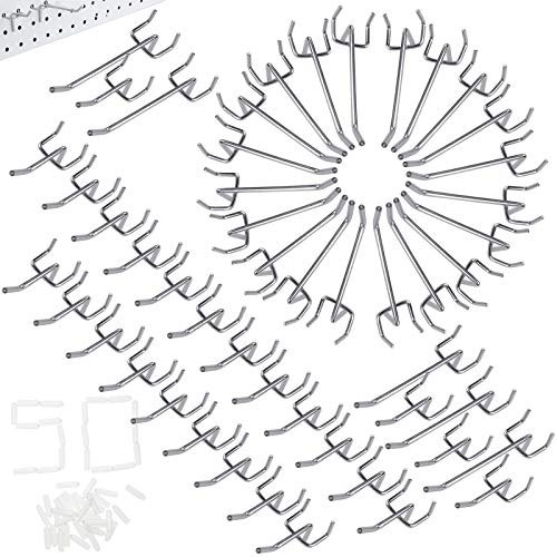 cersaty 50 Pezzi Ganci per Pannello Forato, 25mm Ganci per Pegboard in Metallo per Scaffali di Supermercati,Negozi di Ferramenta,Spazi attrezzi,lunghezza 10cm/5 cm