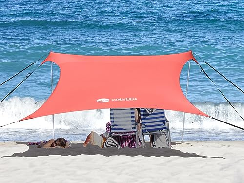 Easierhike Strandschatten-Design, Winddicht, Sonnenschutz, LSF 50+, tragbares Familienzelt mit 6 Sandsäcken, Ankern, 2 x 2 m, 2 Stangen für Strand, Camping, Angeln, Garten und Picknicks