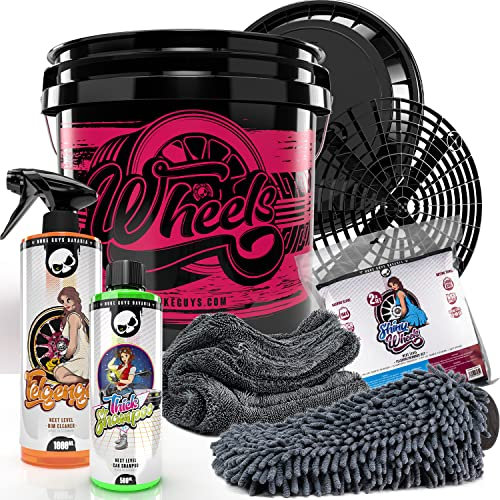 Nuke Guys professionelles Auto Waschset für die optimale Handwäsche: Nuke Guys Wheels Bucket 3,5GAL + Deckel, Thick Shampoo 500ml, Felgenreiniger 1L, Shiny Wheels 2in1 Mikrofaserset + Grit Guard
