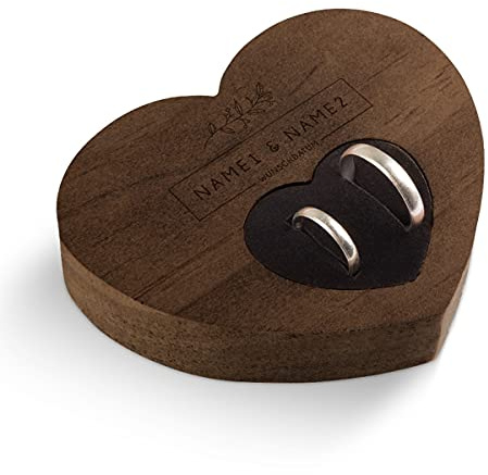 Hochzeit Ringkissen Herz Ringhalter individuell Namen 10 x 8,5 cm Kebony Holz - Namensbox