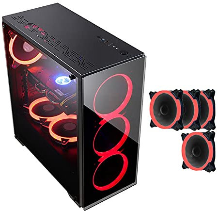 BBNB ATX Caso De Juego - Micro ATX PC Caso/ATX Caja De La Computadora - Torre Media - Vidrio Acrílico - Soporte 6 Ventiladores (Fan De Eclipse Rojo) (Color : 4 Fan)