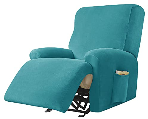JHLD Stretchhusse für Relaxsessel rutschfest-Blaugrün-1 Sitzer | Samt Sesselbezug Relaxsessel Elastisch mit Taschen waschbar Für Kinder Haustiere
