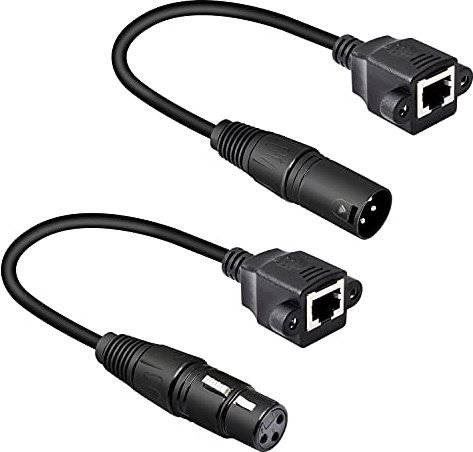 GELRHONR 1 Pair XLR 3pin to RJ45 Female Adapter Cable,XLR Male to RJ45 Network Connector Extension Cable Use Cat5 Ethernet for DMX-CON Controller Series-1.1Ft