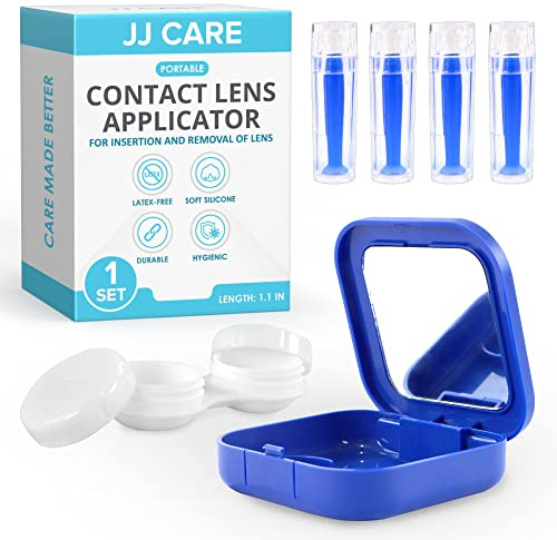 JJ CARE Contact Lens Applicator - Bundle Pack, Contact Lens Remover for Hard Lenses, Eye Contact Plunger for Hard Contacts, Contact Removal Tool for Permeable Gas Lenses w/Mirror & Contact Lens Case