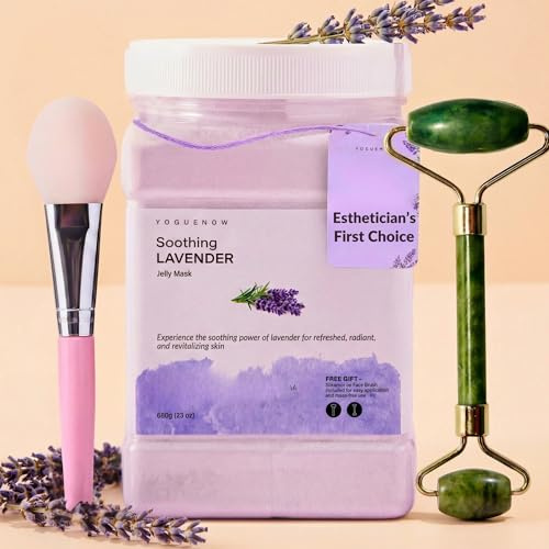 Gelé ansiktsmask för ansikts – alla hjärtans gåva – återfuktande lavendel, lysande och närande gelé mask med gratis jaderoller och spatel | 6,2 dl burk | alla hjärtans dag-gåvor för kvinnor