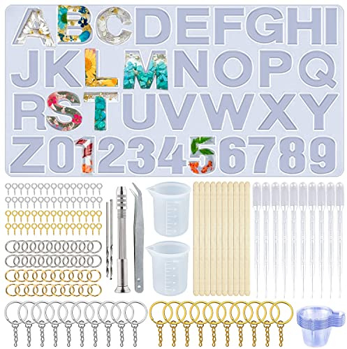 LBING Epoxidharz Formen Silikonform Buchstabe Gießharz Formen Set | Alphabet Anzahl Schmuck Epoxidharz Silikonform mit Schlüsselanhänger Buchstabenformen für ResinDIYBasteln Anhänger Hausnummer