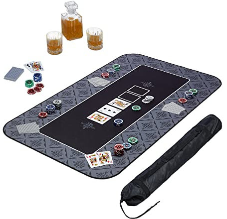Relaxdays Tapis de Poker, en Polyester, Caoutchouc, résistant et antidérapant, 100 x 60 cm, Texas Holdem, Noir