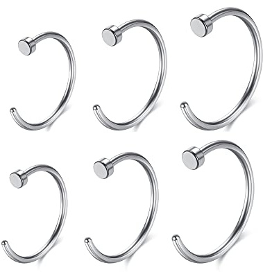 JSDDE 6pcs 20G 316L Acciaio Inox Anello Naso Forma C Cerchio Circolare Septum Lip Piercing Cartilagine Naso Gioielli 8mm-12mm