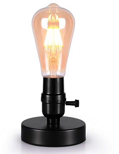Awekliy Retro Schreibtischlampe Lampenfassung E27 Max 60W Mini Industrielle Schreibtischlampe, kleine Nachttischlampe, Doppelschalter, mit Stecker, für Schreibtisch Nachttisch Schlafzimmer （Schwarz）