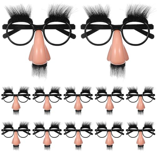 TOYANDONA 12 lustige Verkleidungsgläser, lustige Brille mit Nase und Schnurrbart für Kinder, Erwachsene, Halloween-Kostüm, Partygeschenke, Fotoautomaten, Requisiten, Brillen