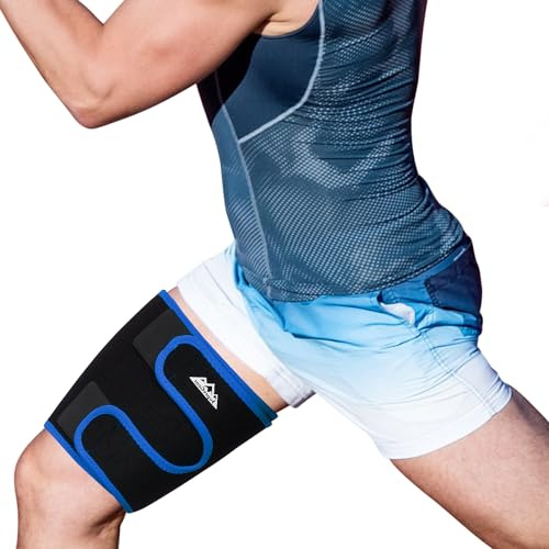 supregear Soporte Muslo, Manga de Compresión Ajustable Neopreno Tendón Corva Envoltura Cuádruple Transpirable Antideslizante Pierna Soporte para Mujeres Hombres Músculo de Ingle Tirado, Cuádriceps