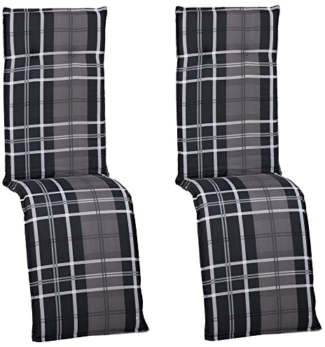 NYVI Auflage Barcelona für Relaxliegen/Relaxstühle 171x50 cm 2er Set Anthrazit/Weiß/Grau Karo - Liegenauflage mit Komfortschaumkern und Bezug - Sitzpolster für Gartenliegen & Relaxsessel