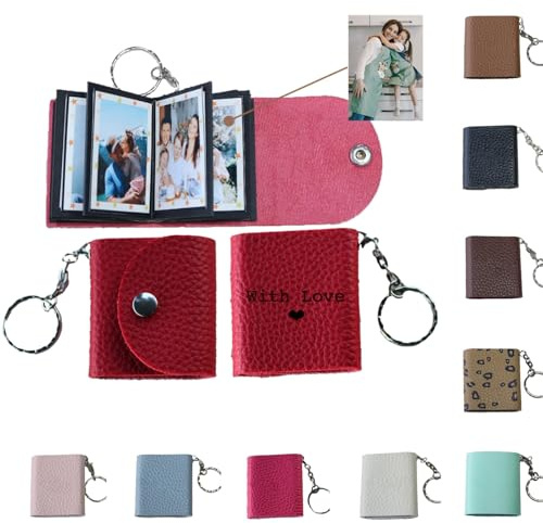 uniqicon Mini Porte-clés Photo,Petit Porte-Clés Personnalisé en Cuir 10 Photos,Mini Album Photo Portable,Cadeaux Photo Personnalisés Famille,Couples,Fête des mères,Anniversaire