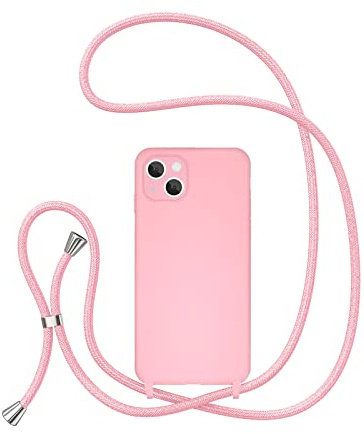 UEEBAI Crossbody Lanyard Phone case for iPhone 15, Silicone Phone Cover Necklace Cord Strap Soft Shockproof Protective Case 6.1”- Pink | Silicone Phone Cover with Adjustable Neck Strap, Phone Sling Crossbody Shockproof Protective Case