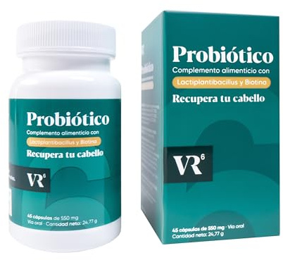 VR6 - Probiótico Anticaida Capilar con Biotina para el Cabello. Estimula el Crecimiento del Pelo y Mejorar la Disbiosis Intestinal. Vitaminas para el Cabello Piel y Uñas Mujeres y Hombres 45 und