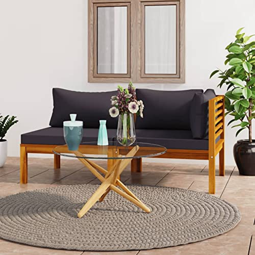 Homgoday Holz-Sofagarnitur mit Polstern, Dunkelgrau, 69x69x62,5 cm, für Außenbereich - Akazienholz mit Ölfinish Model316282