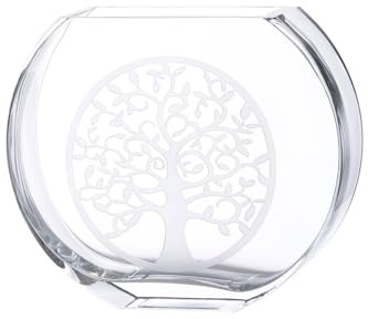 GILDE GLAS art Deko Vase Blumenvase aus Glas - mit Lebensbaum Motiv - Moderne Dekoration Wohnzimmer Geschenk für Frauen- Farbe: transparent Höhe 23 cm